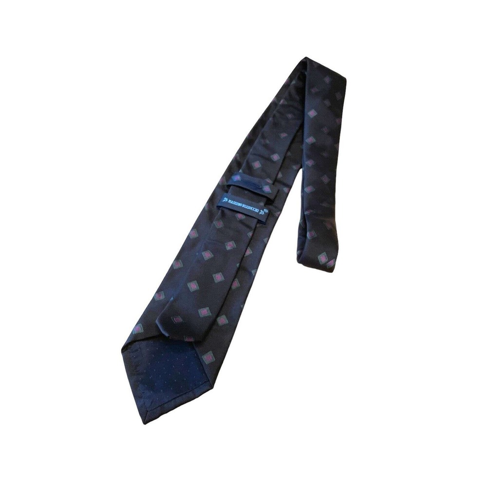 Massimo Bizzocchi NWOT 100% Silk‎ Tie Black Green Purple Geometric Made In Italy